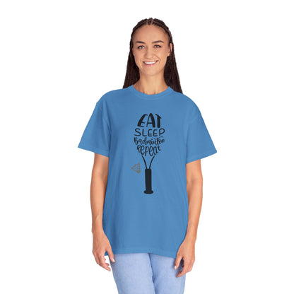 Eat Sleep Badminton Repeat Stay Active Motivation Tee Winning Attitude Sports Dedication Shuttlecock Addiction Unisex Heavy Cotton T-Shirt