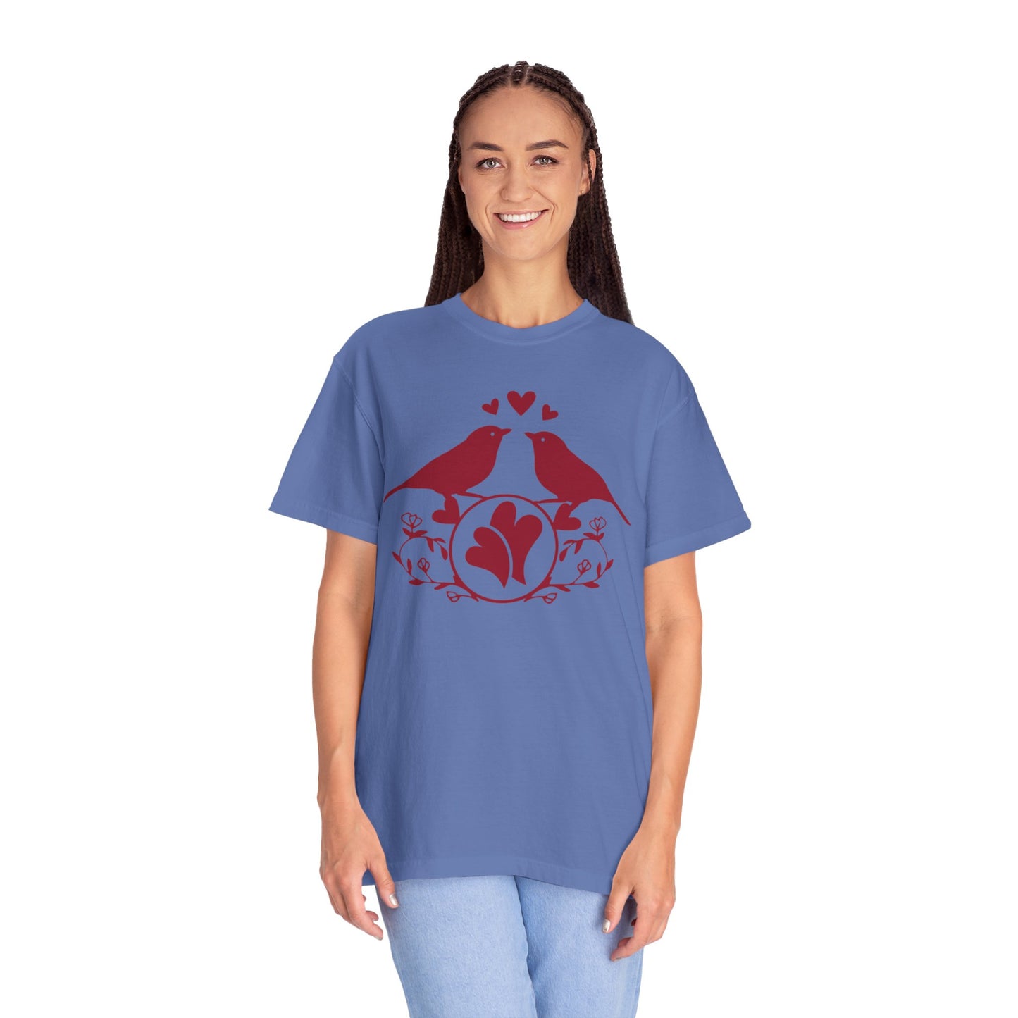 Romantic Love Birds Monogram Boundless Love Affection Lover’s Tee Infinite Bliss Butterfly Kisses Evergreen Romance Unisex Heavy Cotton T-Shirt