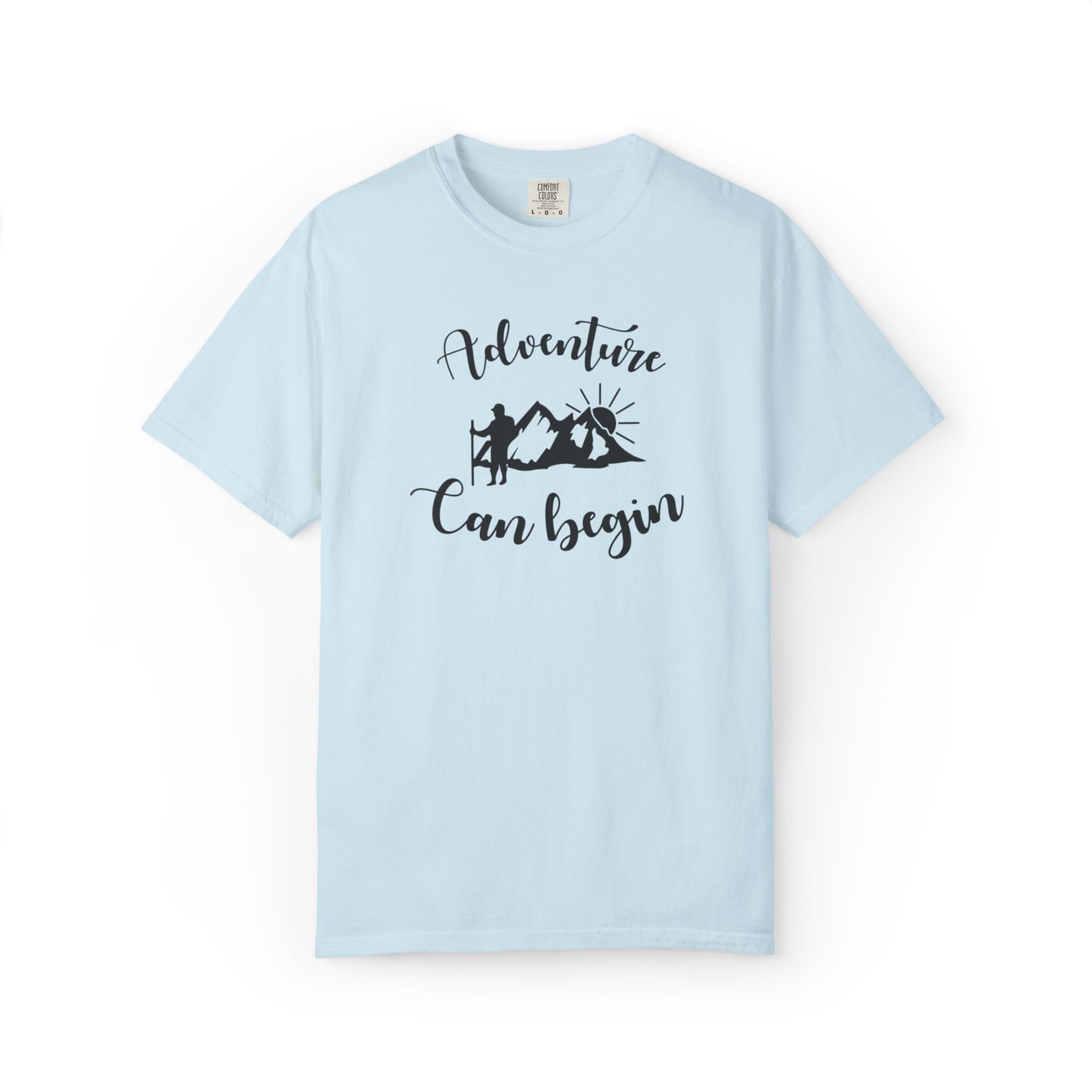 Adventure Can Begin Trendy Tee Enjoyment Mountain Hut Belays Ropes Fun Activities Exploring Unisex Heavy Cotton T-Shirt