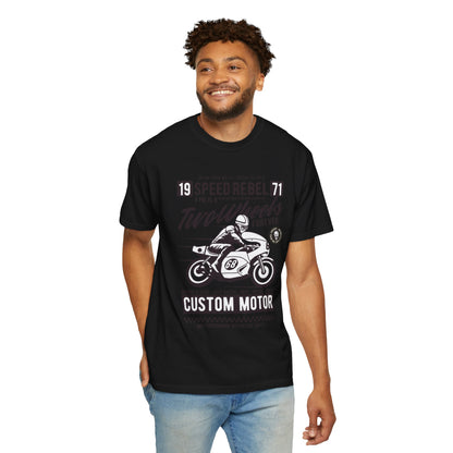 Speed Rebel Two Wheels Custom Engine Club Motorbike Lovers Trendy Tee High-speed Rider Adventure Racer Unisex Heavy Cotton T-Shirt