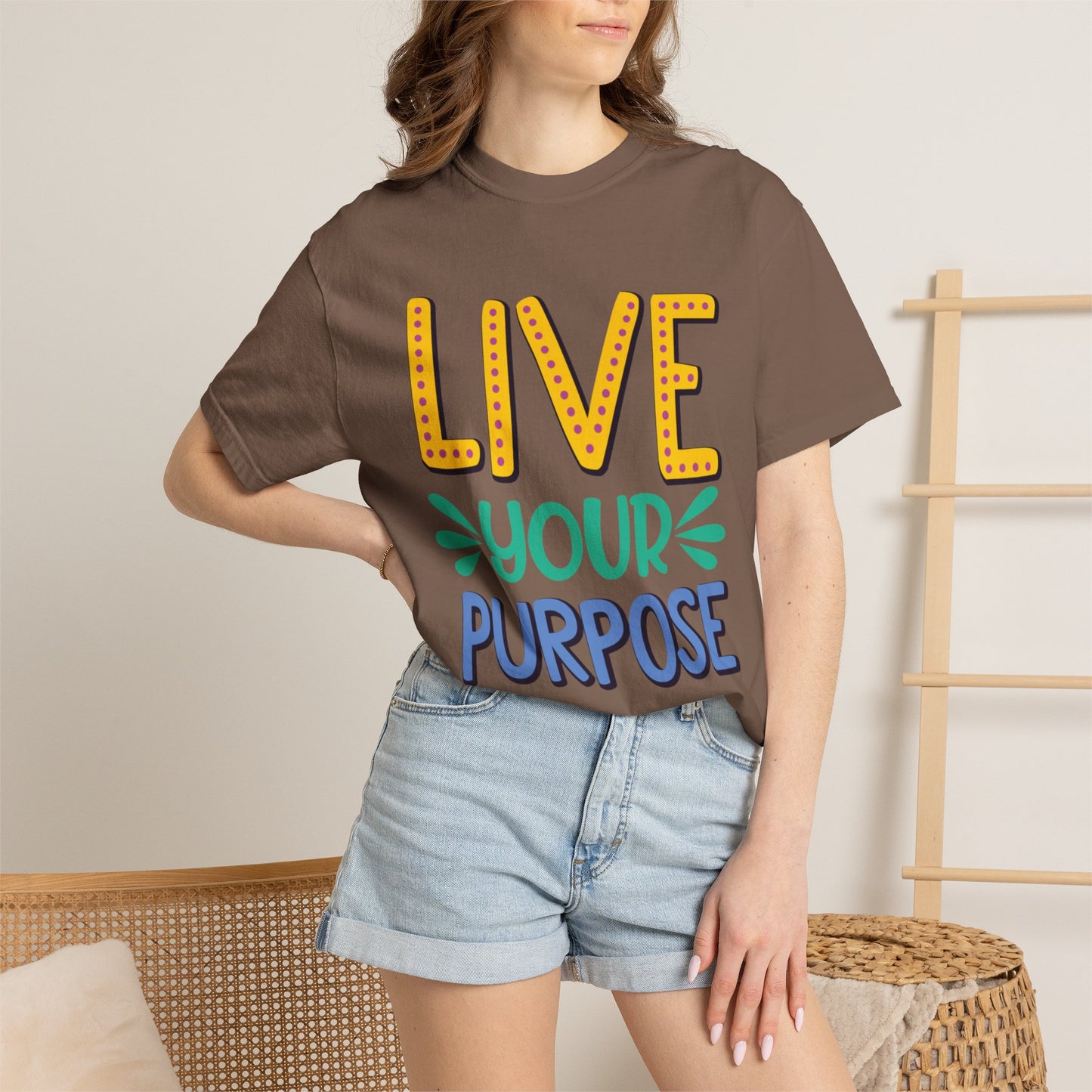 Live Your Purpose Inspirational Tee Stay Focused Positive Message Set Your Goal Empowering Personal Growth Unisex Heavy Cotton T-Shirt