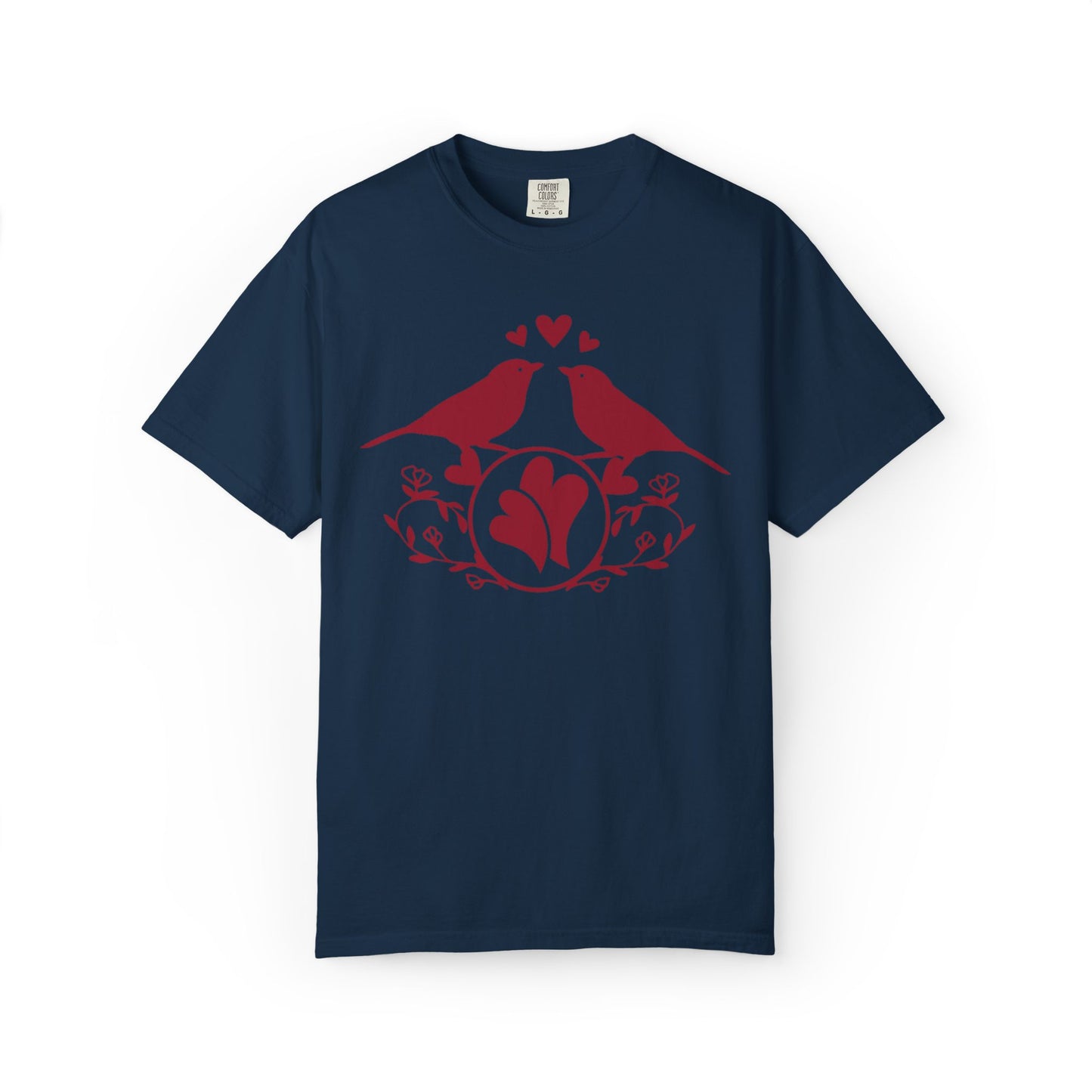 Romantic Love Birds Monogram Boundless Love Affection Lover’s Tee Infinite Bliss Butterfly Kisses Evergreen Romance Unisex Heavy Cotton T-Shirt