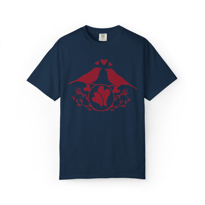 Romantic Love Birds Monogram Boundless Love Affection Lover’s Tee Infinite Bliss Butterfly Kisses Evergreen Romance Unisex Heavy Cotton T-Shirt