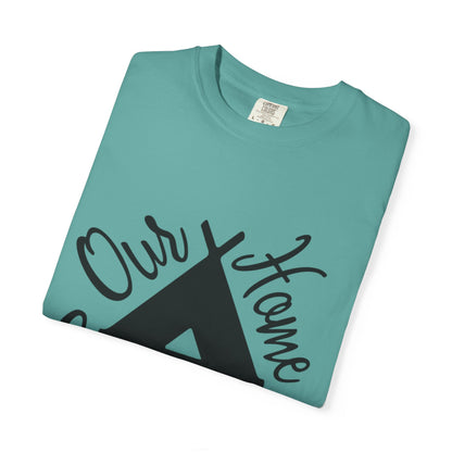 Our Home Camping Freedom Fighter Adventure Lovers Tee Nature Exploration Bonfire Travel Van Unisex Heavy Cotton T-Shirt