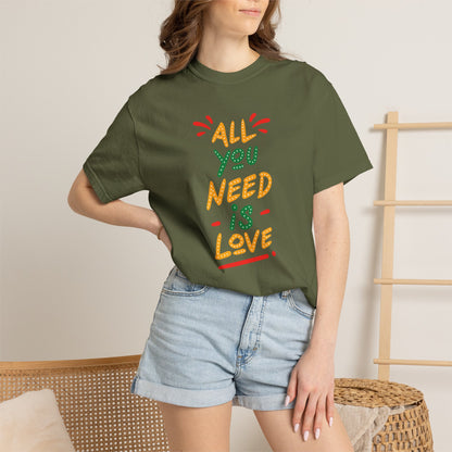 All You Need Is Love T-Shirt — Retro Handwritten Love Graphic Unisex Heavy Cotton T-Shirt