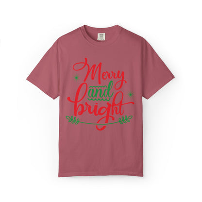 Cheerful Merry & Bright Joyful Christmas Time Christmas Lights Merry Christmas Jesus Birth Unisex Heavy Cotton T-Shirt