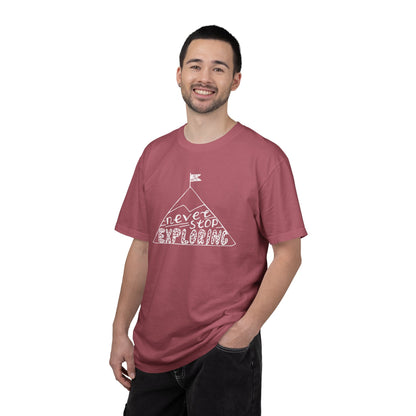 Never Stop Exploring Cool Tee Trekking Outdoor Adventure Hiking Nature Lover Rocks Climbing Unisex Heavy Cotton T-Shirt