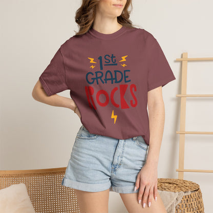 Funny 1st Grade Romeo Learning Legend Super Scholar Junior Geniuses Science Star Student’s Day Unisex Heavy Cotton T-Shirt