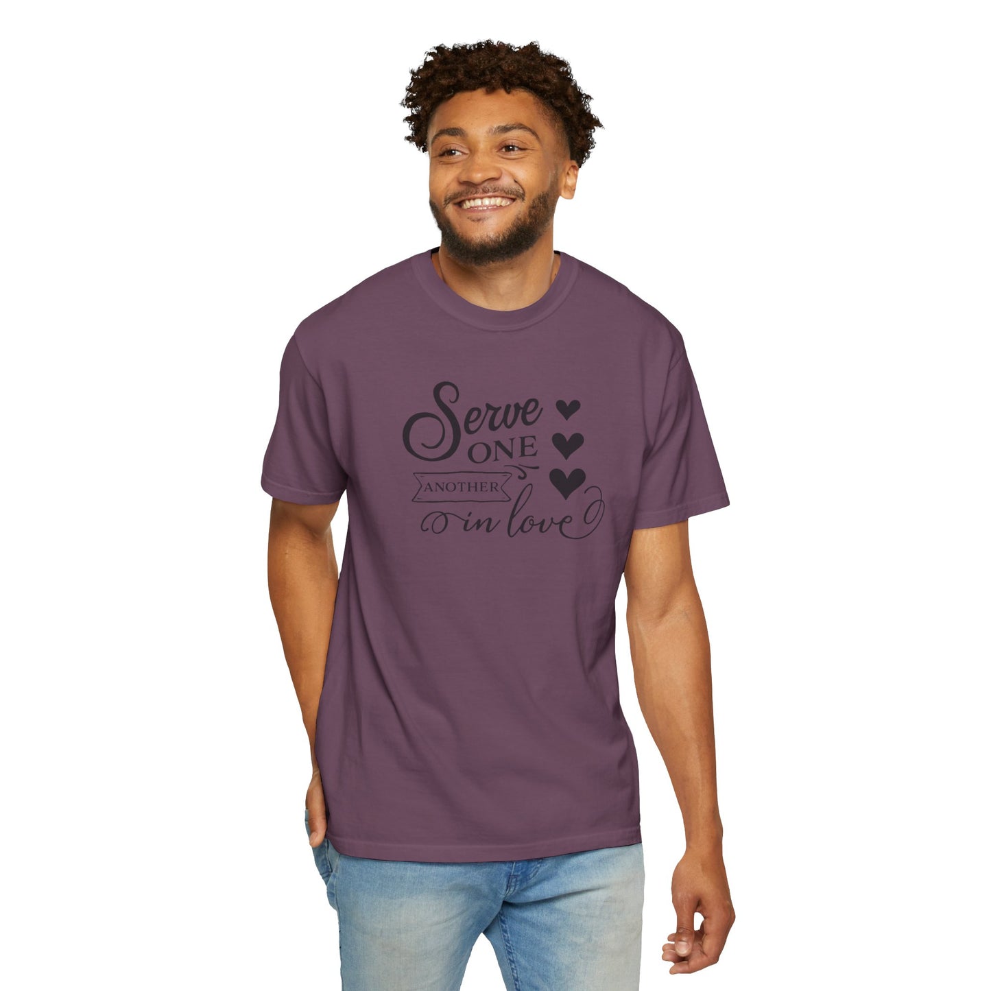 Serve One Another In Love Emotional Bond Affection Lovers Tee Romantic Relationship Forever Support Unisex Heavy Cotton T-Shirt