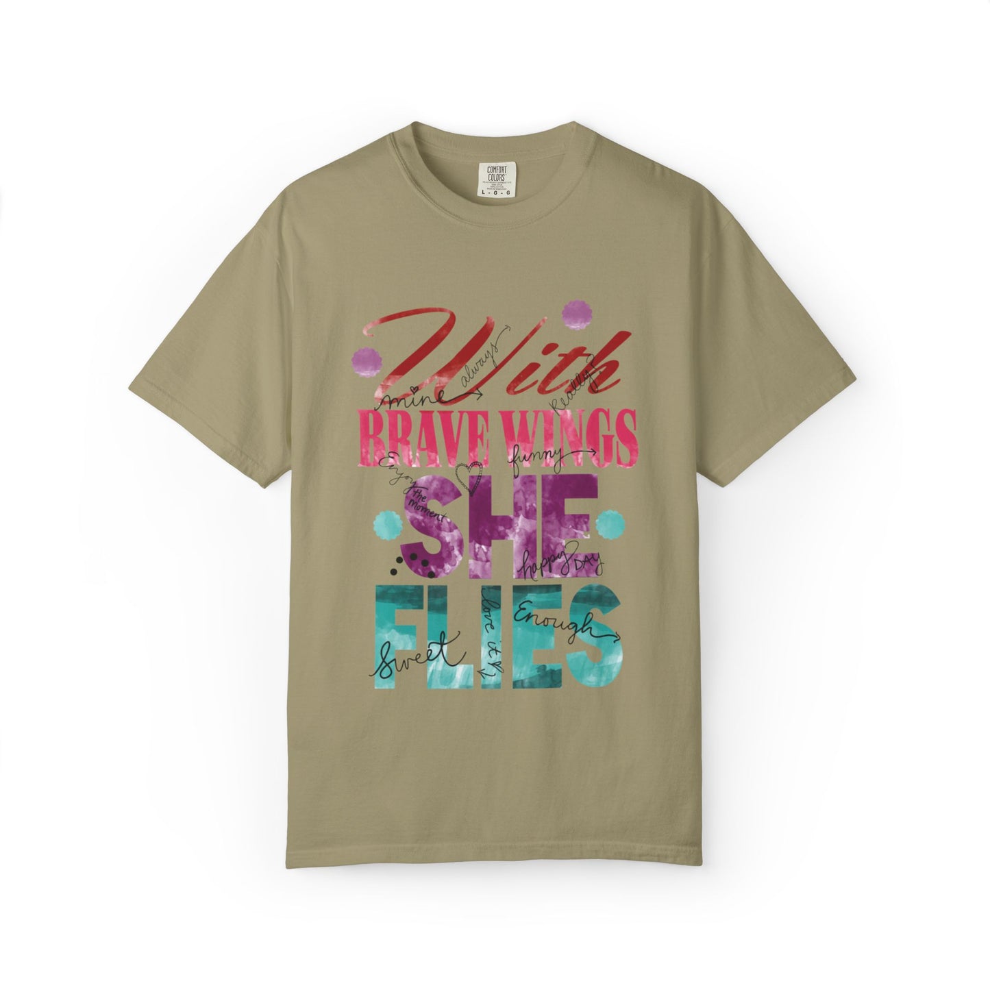 With Brave Wings She Flies Encouragement Self-belief Tee Moral Support Hopefulness Positivity High Achievements Unisex Heavy Cotton T-Shirt