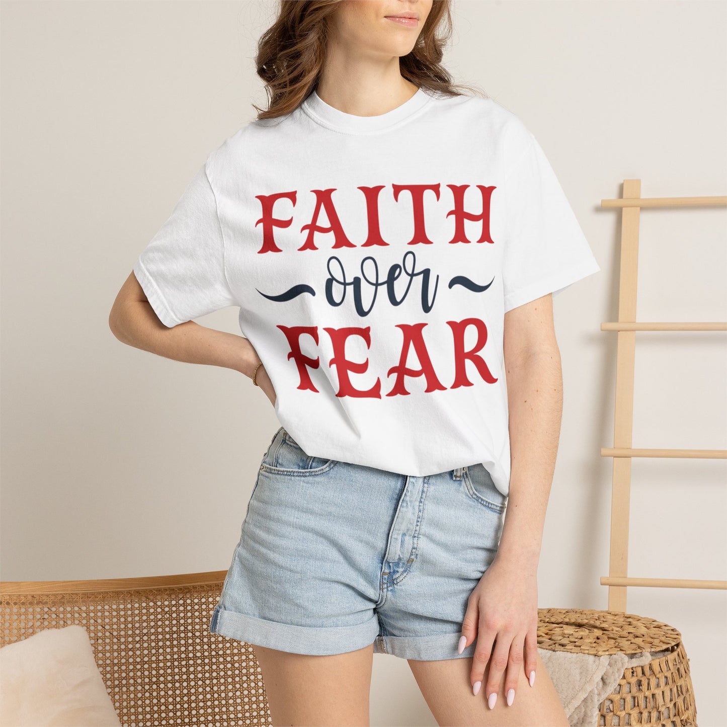 Faith Over Fear Stop Wishing Start Doing Action Goal Setting Modern Tee Achievement Self-Improvement Unisex Heavy Cotton T-Shirt