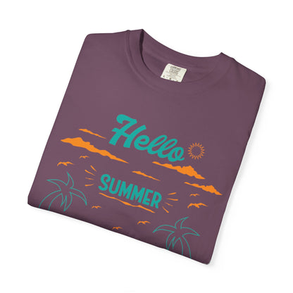 Exciting Hello Summer Sunrise & Sunburn Beach Days Ice Cream Summer Camp Unisex Heavy Cotton T-Shirt