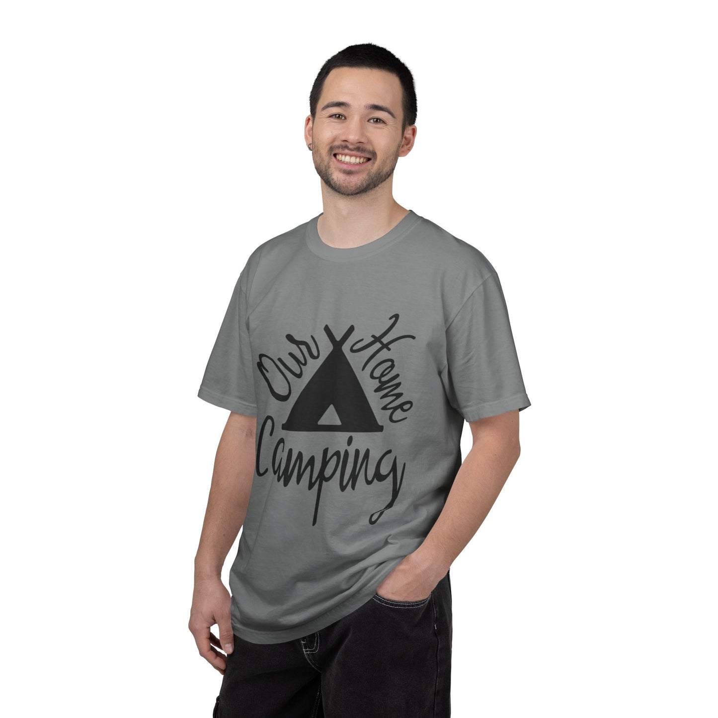 Our Home Camping Freedom Fighter Adventure Lovers Tee Nature Exploration Bonfire Travel Van Unisex Heavy Cotton T-Shirt