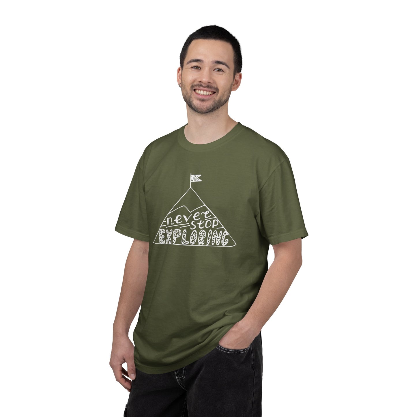 Never Stop Exploring Cool Tee Trekking Outdoor Adventure Hiking Nature Lover Rocks Climbing Unisex Heavy Cotton T-Shirt