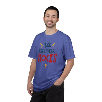 Funny 1st Grade Romeo Learning Legend Super Scholar Junior Geniuses Science Star Student’s Day Unisex Heavy Cotton T-Shirt