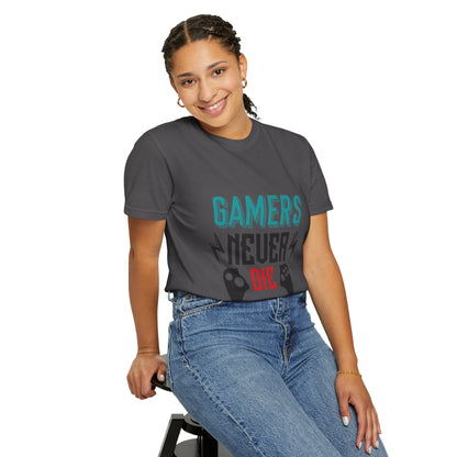 Gamers Never Die Warriors Tee Non-Stop Playing Obsession Mastery Thrill Unisex Heavy Cotton T-Shirt