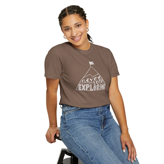 Never Stop Exploring Cool Tee Trekking Outdoor Adventure Hiking Nature Lover Rocks Climbing Unisex Heavy Cotton T-Shirt