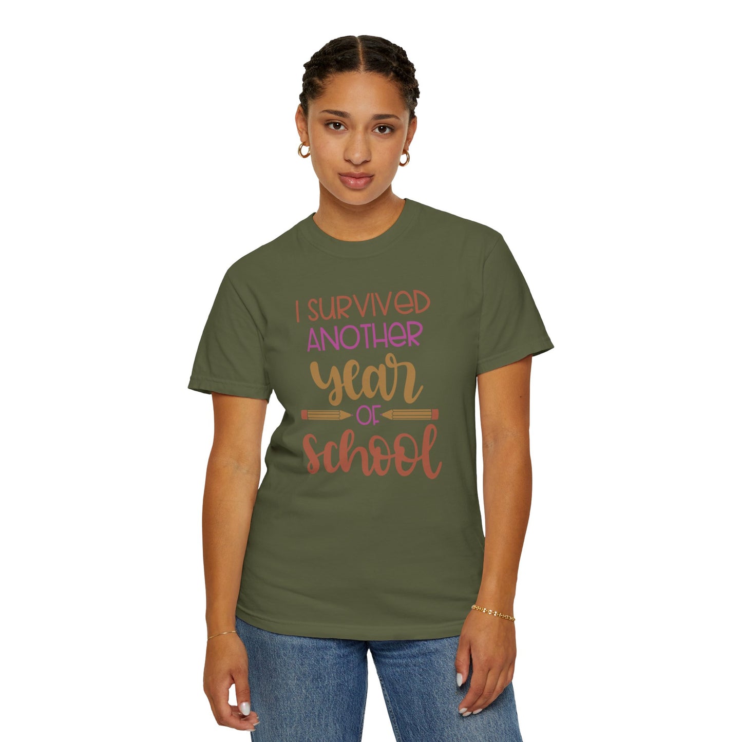 I Survived Another Year Of School Action Goal Setting Achievement Tee Self-Improvement Motivation Unisex Heavy Cotton T-Shirt
