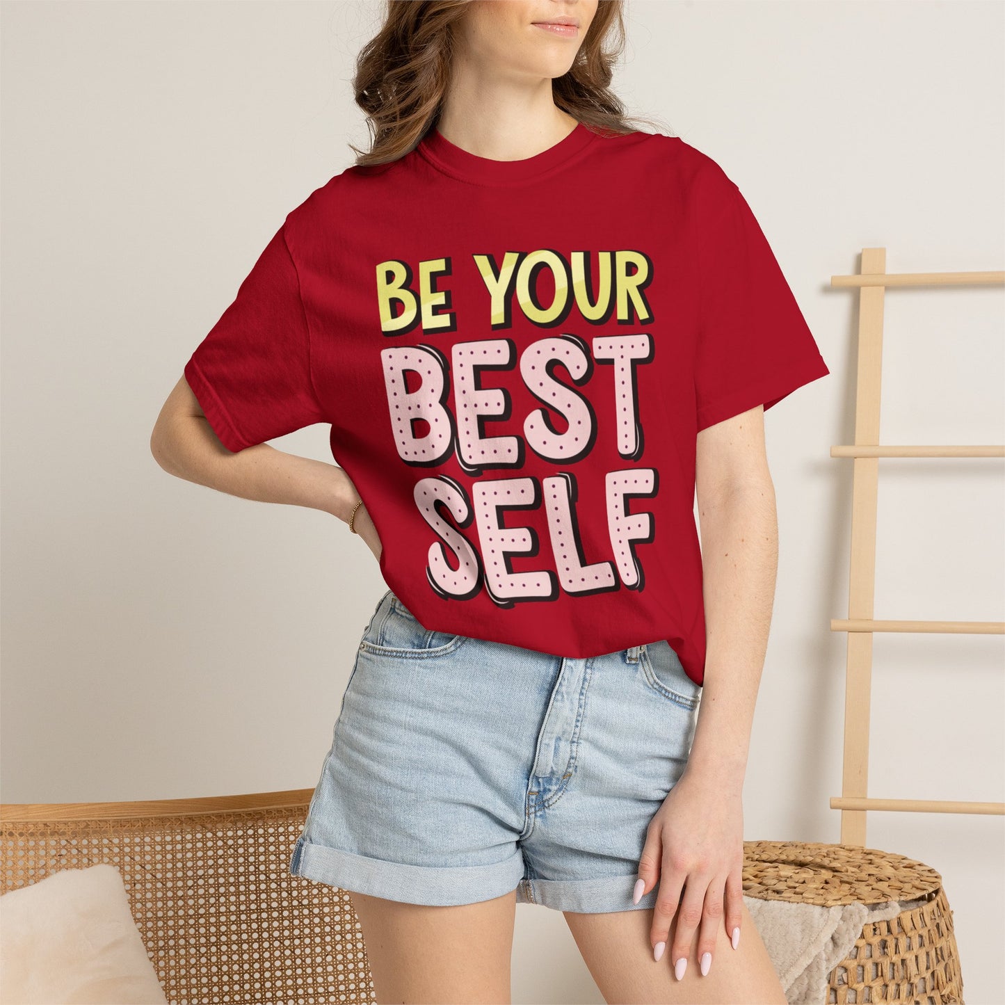 Be Your Best Self Trendy Tee Motivational Self-Care Positive Attitude Confidence Booster Encouraging Unisex Heavy Cotton T-Shirt