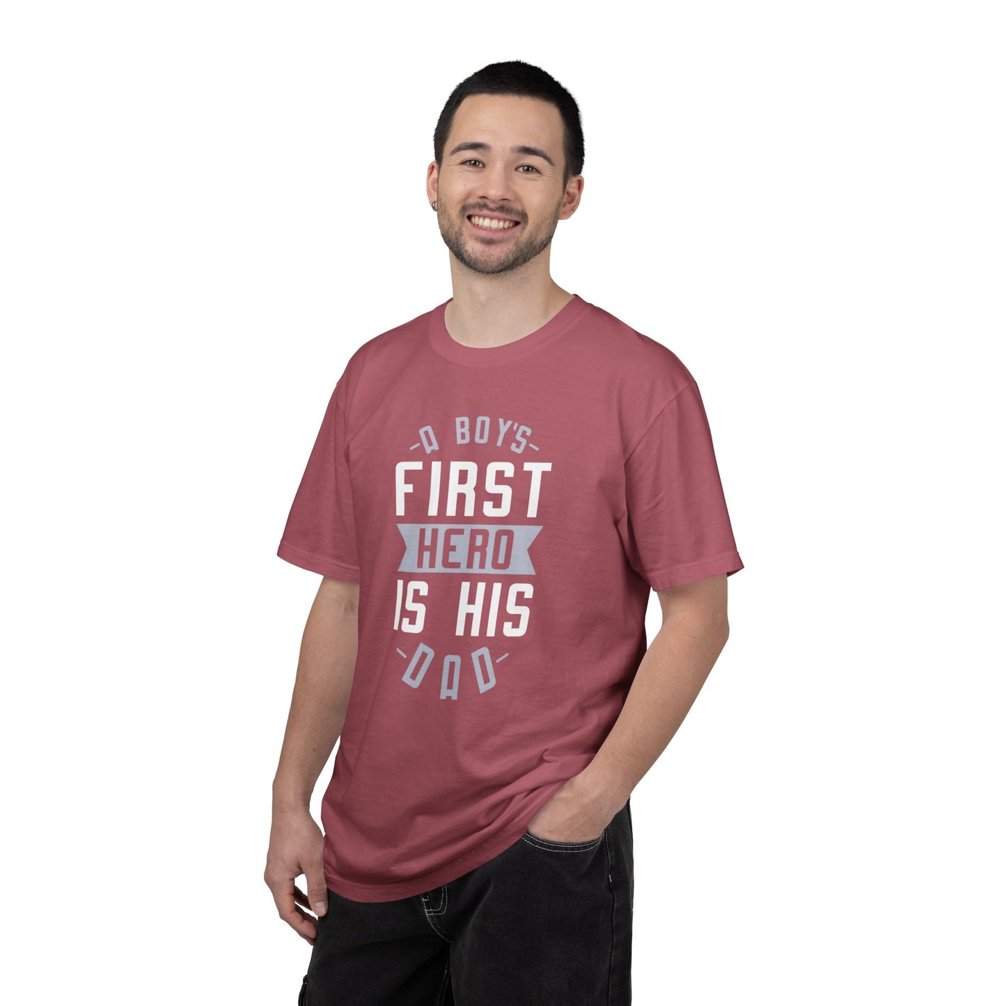 Cute A Boys First Hero Is His Dad Role Model Loving Father Fatherhood Heroic Dad Unisex Heavy Cotton T-Shirt