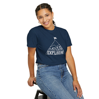 Never Stop Exploring Cool Tee Trekking Outdoor Adventure Hiking Nature Lover Rocks Climbing Unisex Heavy Cotton T-Shirt