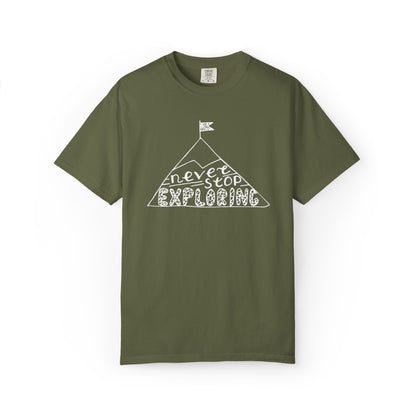 Never Stop Exploring Cool Tee Trekking Outdoor Adventure Hiking Nature Lover Rocks Climbing Unisex Heavy Cotton T-Shirt
