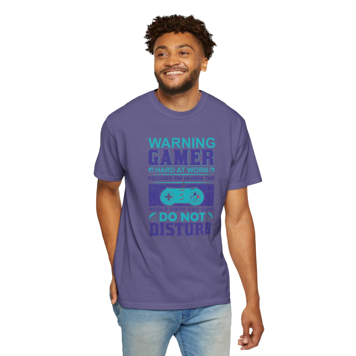 Funny Warning Gamer Do Not Disturb Digital Protector Virtual Heroism Sarcastic Battle Against Evil Unisex Heavy Cotton T-Shirt