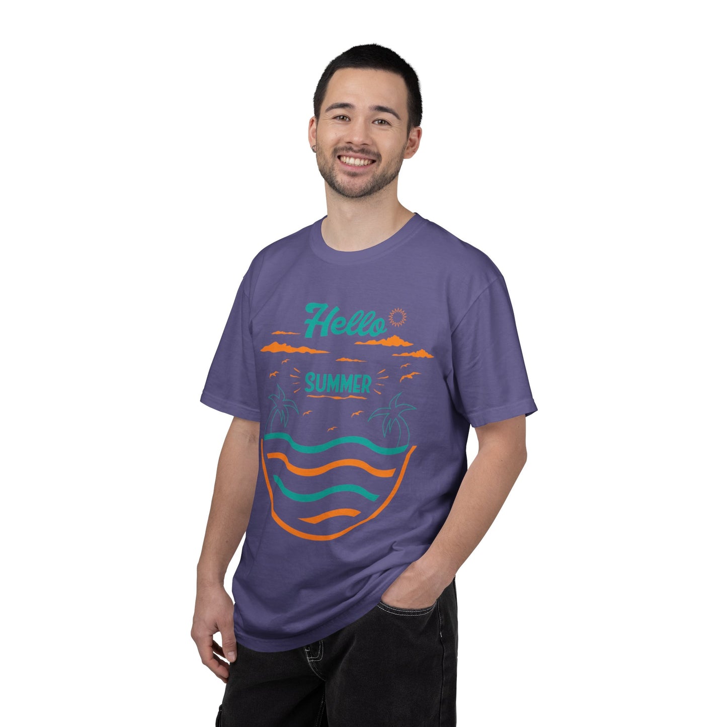 Exciting Hello Summer Sunrise & Sunburn Beach Days Ice Cream Summer Camp Unisex Heavy Cotton T-Shirt