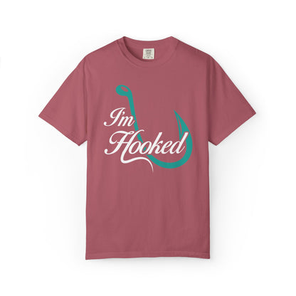 Funny I’m Hooked Rod and Reel Tackle Box Catch Of The Day Sarcastic Fishing Adventure Unisex Heavy Cotton T-Shirt