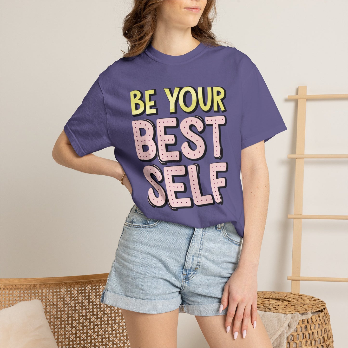 Be Your Best Self Trendy Tee Motivational Self-Care Positive Attitude Confidence Booster Encouraging Unisex Heavy Cotton T-Shirt