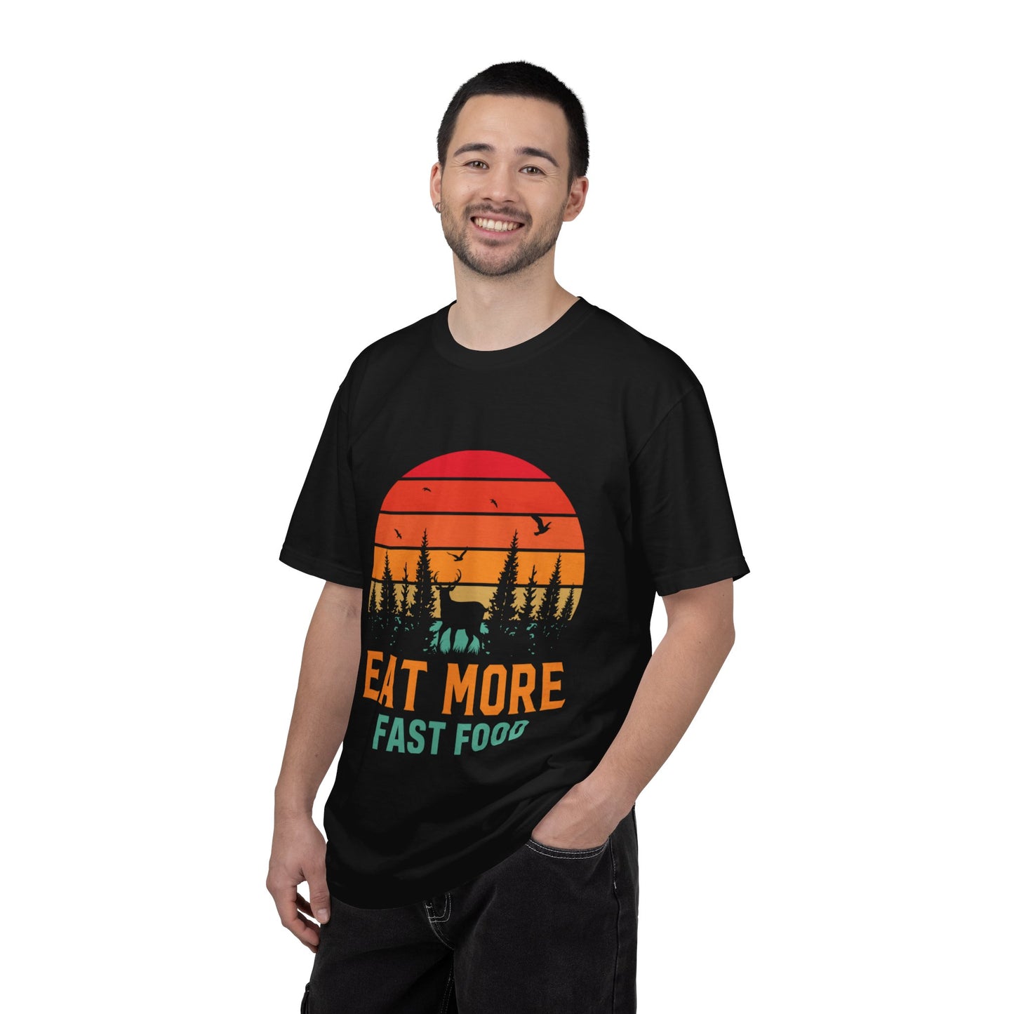 Funny Eat More Fast Food Quick Meals Fried Chicken Burgers Hunting Season Sarcastic Forest Deer Hunting Unisex Heavy Cotton T-Shirt