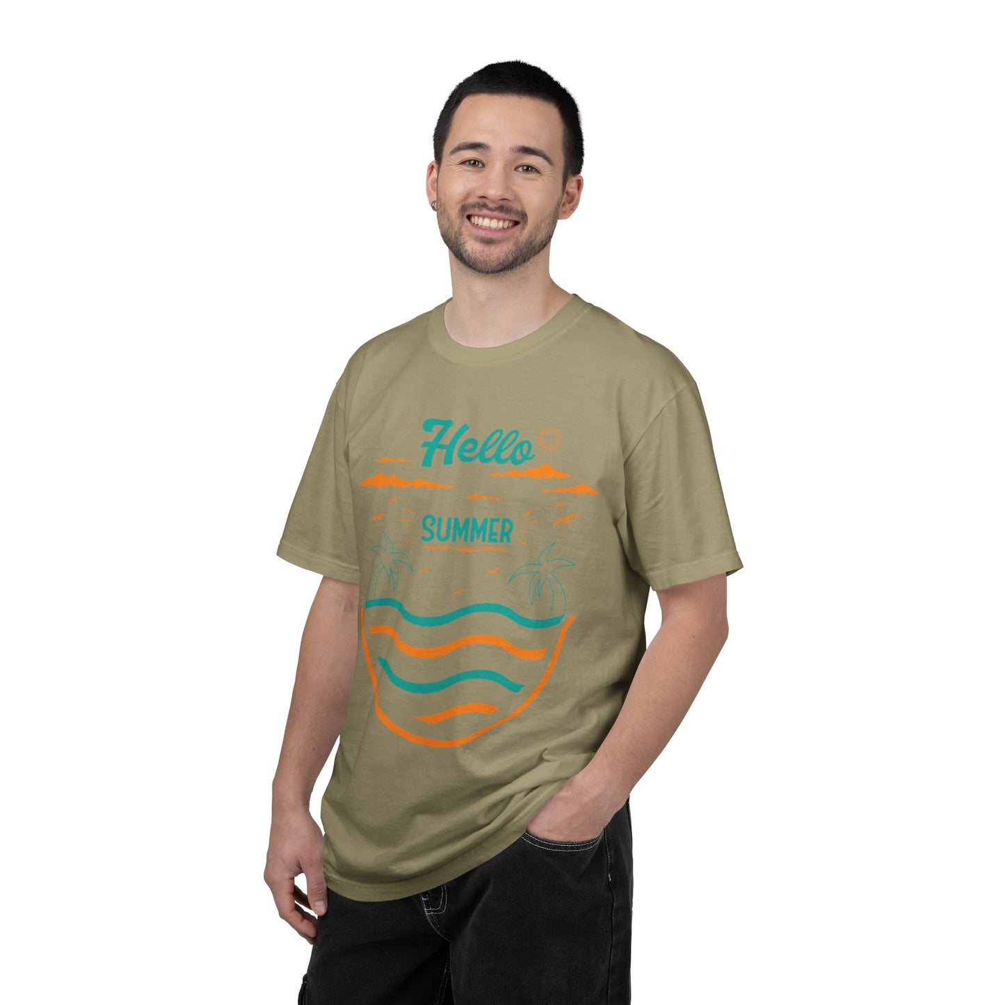 Exciting Hello Summer Sunrise & Sunburn Beach Days Ice Cream Summer Camp Unisex Heavy Cotton T-Shirt