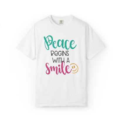 Peace Begins With A Smile Kindness Heartfelt Compliments Tee Thoughtful Gestures Love-Inspiration Unisex Heavy Cotton T-Shirt