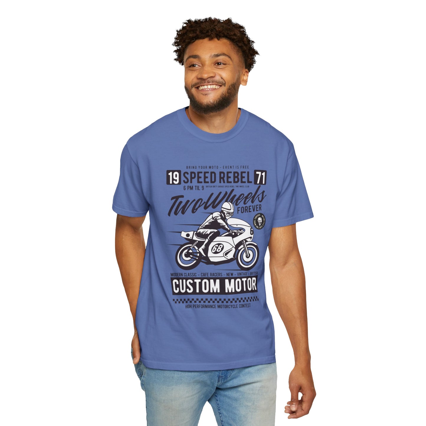Speed Rebel Two Wheels Custom Engine Club Motorbike Lovers Trendy Tee High-speed Rider Adventure Racer Unisex Heavy Cotton T-Shirt