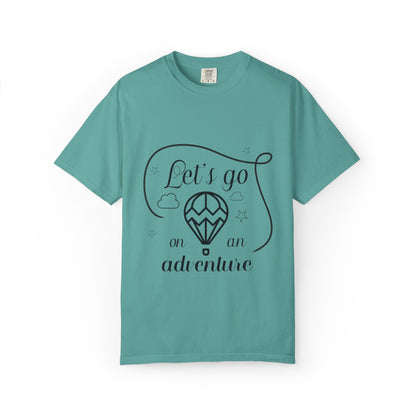 Let’s Go On An Adventure Nature Exploration Bonfire Travel Lovers Tee Freedom Hot Air Balloon Unisex Heavy Cotton T-Shirt