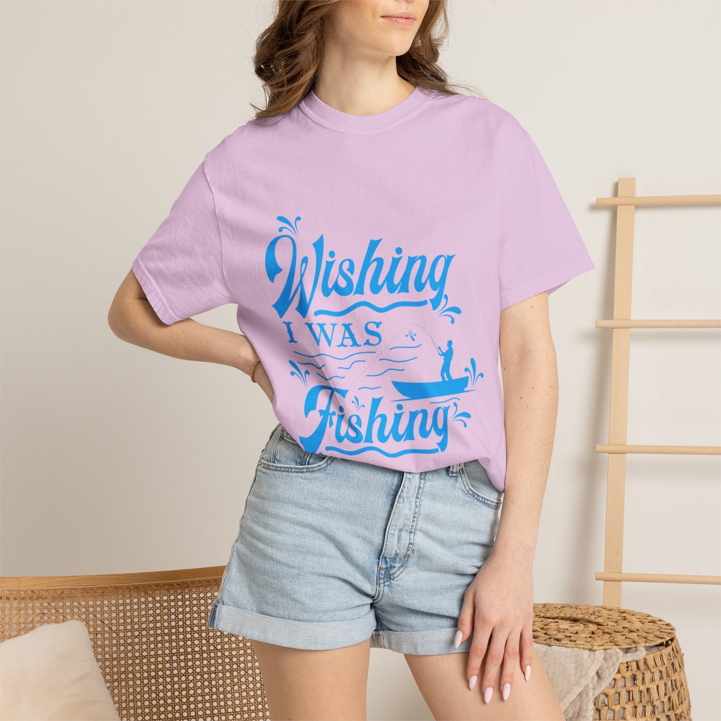 Funny Wishing I Was Fishing Catch and Release Unconditional Love Fishing Boat  Fishing Rod Sarcastic Adventure Unisex Heavy Cotton T-Shirt