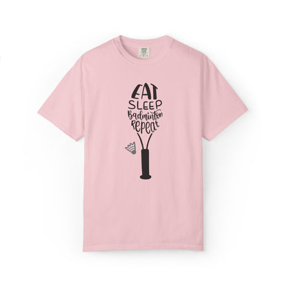Eat Sleep Badminton Repeat Stay Active Motivation Tee Winning Attitude Sports Dedication Shuttlecock Addiction Unisex Heavy Cotton T-Shirt