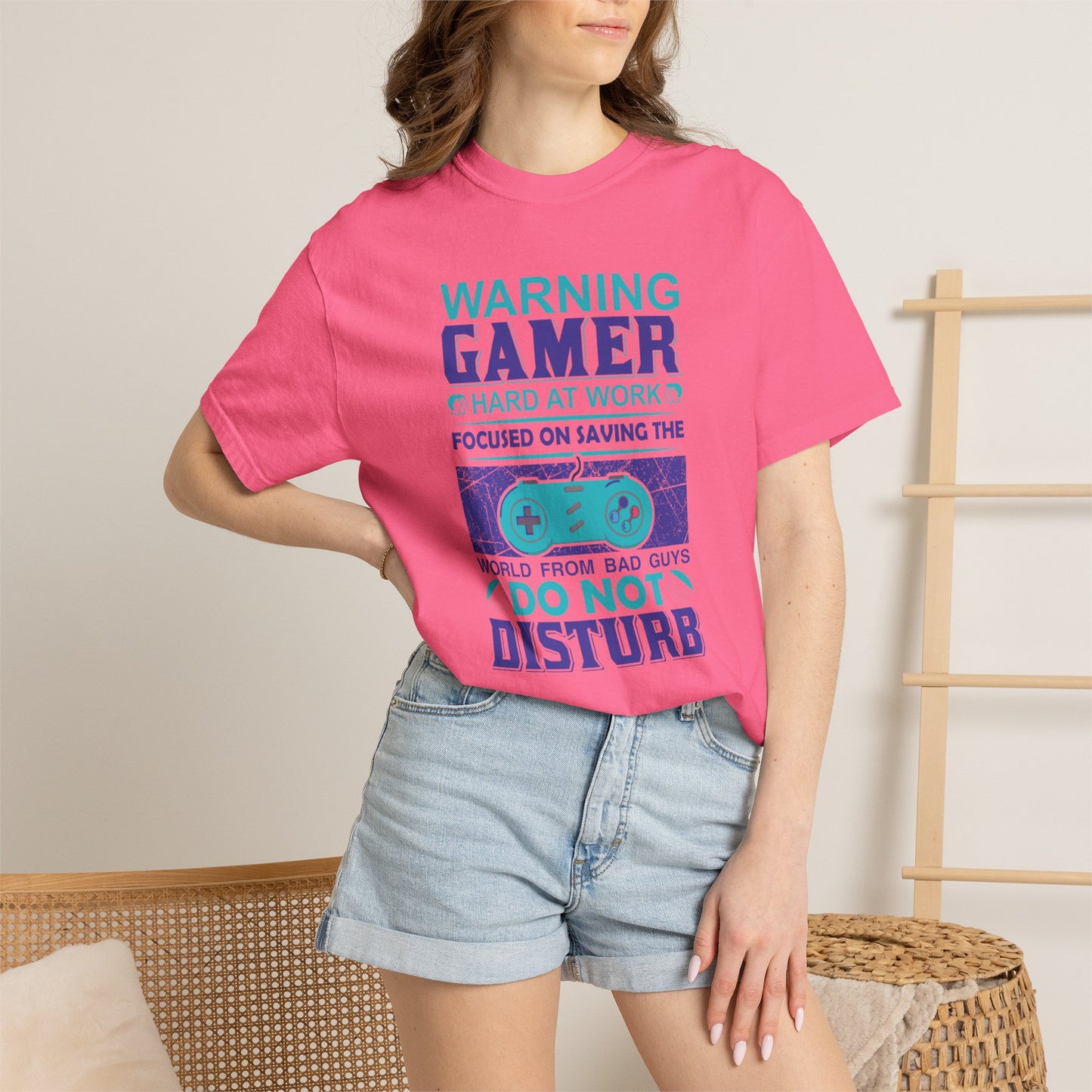 Funny Warning Gamer Do Not Disturb Digital Protector Virtual Heroism Sarcastic Battle Against Evil Unisex Heavy Cotton T-Shirt
