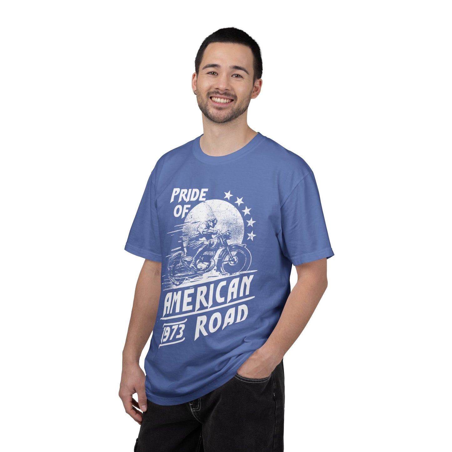 Vintage Pride Of The American Road 1973 Nostalgic Trendy Tee Motorcycle Classic Ride Legendary Bike Unisex Heavy Cotton T-Shirt