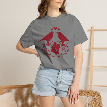 Romantic Love Birds Monogram Boundless Love Affection Lover’s Tee Infinite Bliss Butterfly Kisses Evergreen Romance Unisex Heavy Cotton T-Shirt