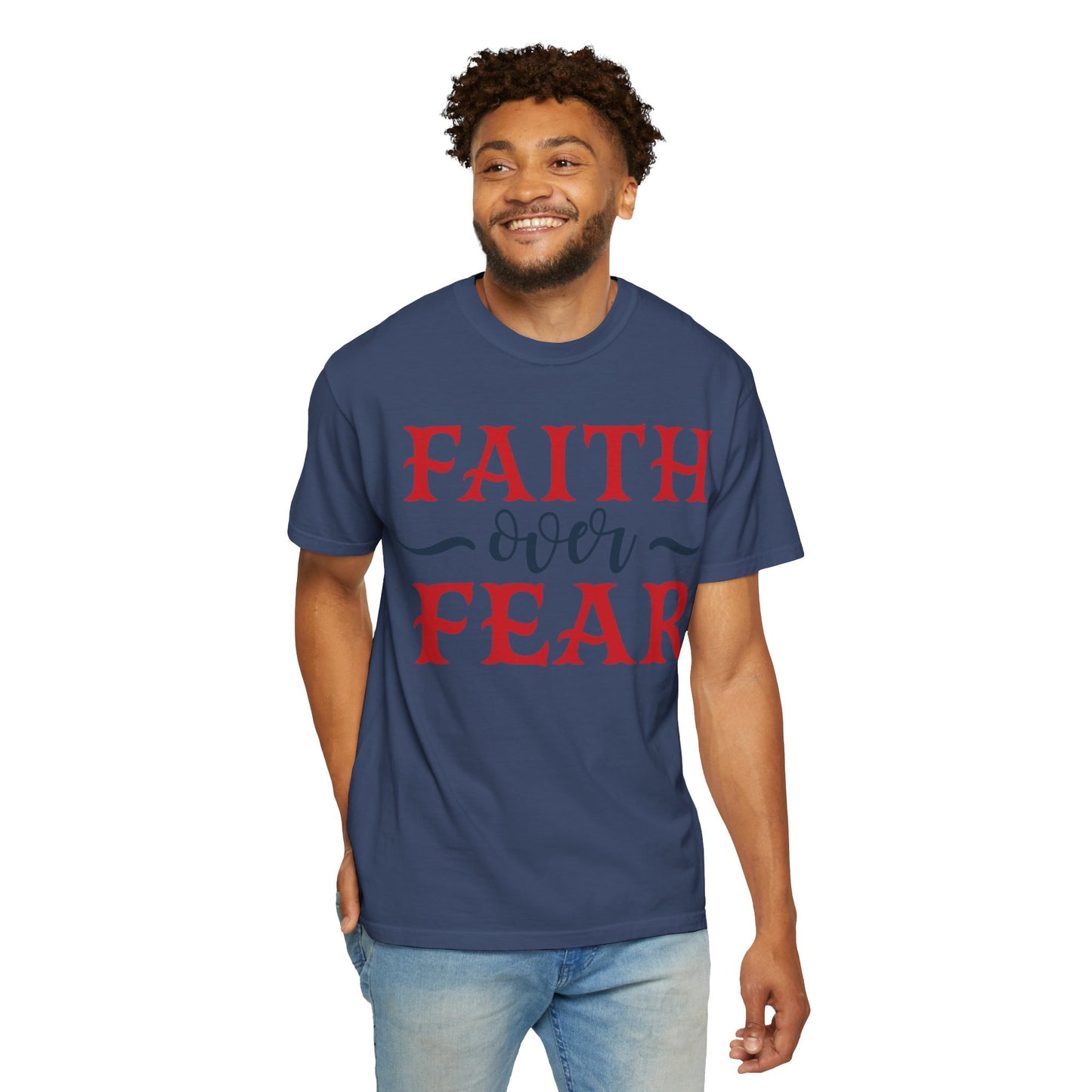 Faith Over Fear Stop Wishing Start Doing Action Goal Setting Modern Tee Achievement Self-Improvement Unisex Heavy Cotton T-Shirt