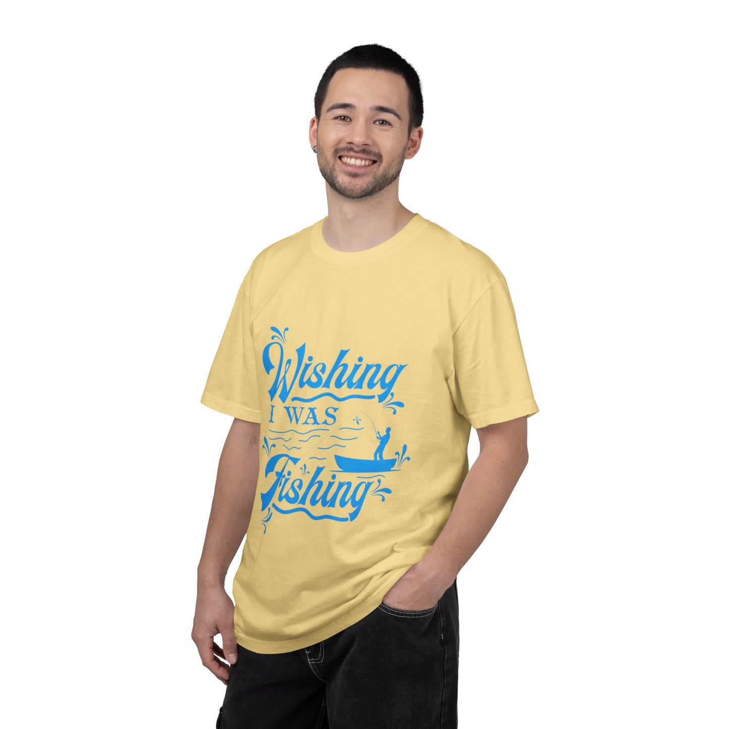 Funny Wishing I Was Fishing Catch and Release Unconditional Love Fishing Boat  Fishing Rod Sarcastic Adventure Unisex Heavy Cotton T-Shirt