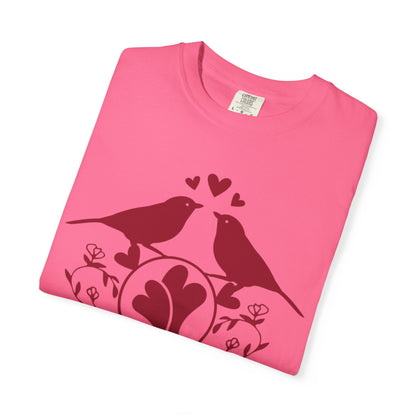Romantic Love Birds Monogram Boundless Love Affection Lover’s Tee Infinite Bliss Butterfly Kisses Evergreen Romance Unisex Heavy Cotton T-Shirt