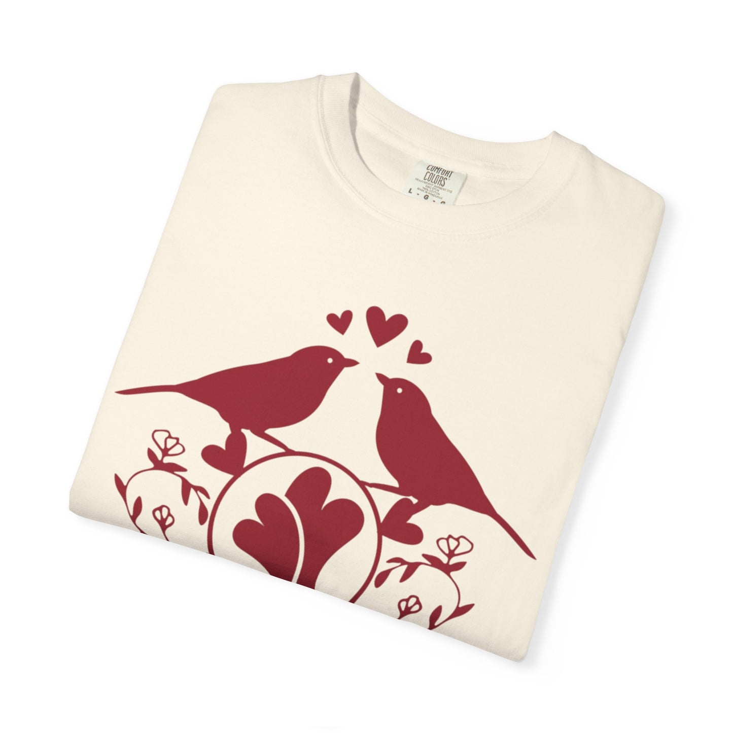 Romantic Love Birds Monogram Boundless Love Affection Lover’s Tee Infinite Bliss Butterfly Kisses Evergreen Romance Unisex Heavy Cotton T-Shirt