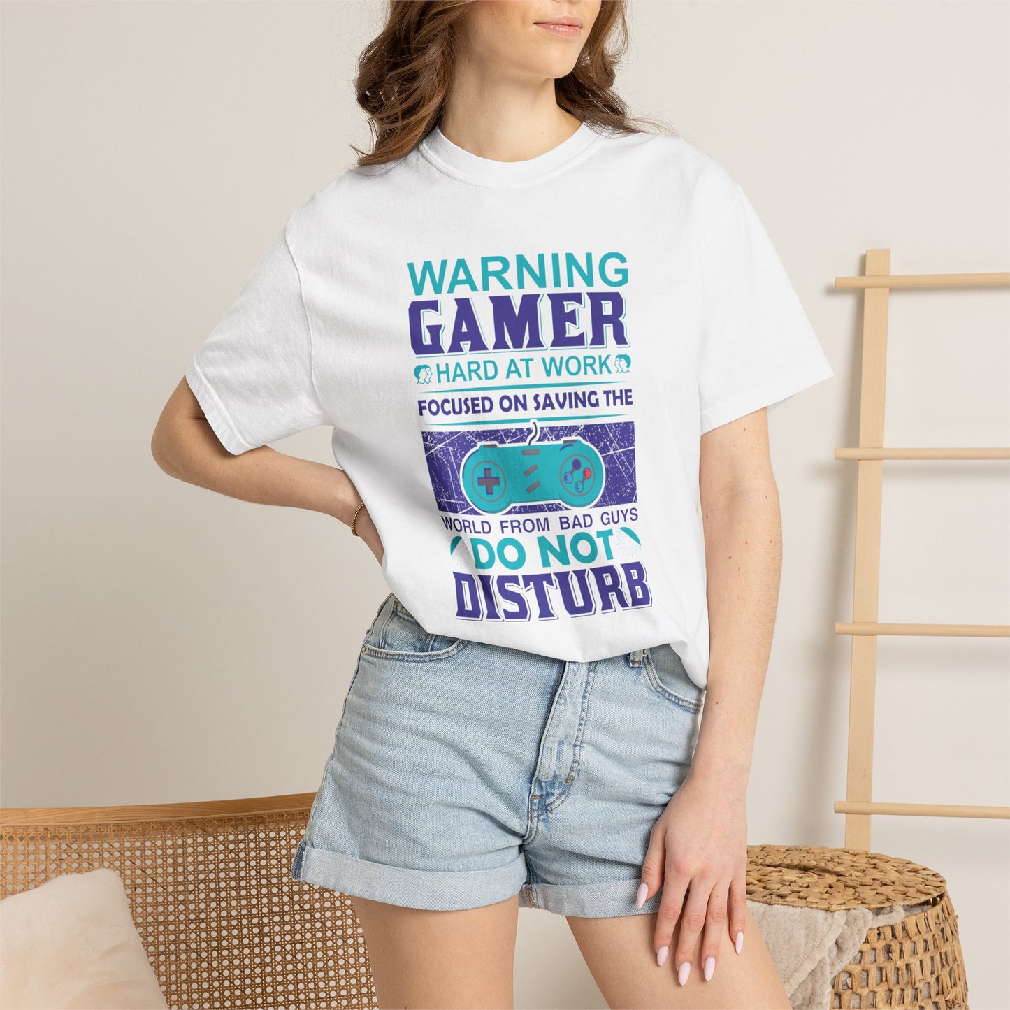 Funny Warning Gamer Do Not Disturb Digital Protector Virtual Heroism Sarcastic Battle Against Evil Unisex Heavy Cotton T-Shirt