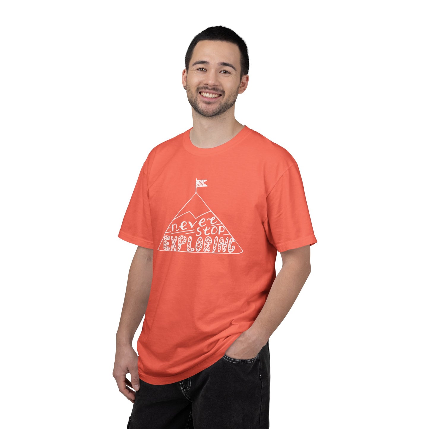 Never Stop Exploring Cool Tee Trekking Outdoor Adventure Hiking Nature Lover Rocks Climbing Unisex Heavy Cotton T-Shirt
