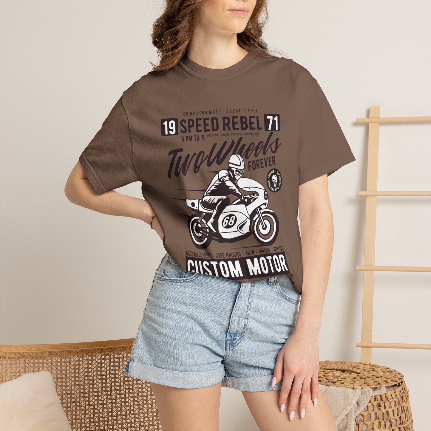 Speed Rebel Two Wheels Custom Engine Club Motorbike Lovers Trendy Tee High-speed Rider Adventure Racer Unisex Heavy Cotton T-Shirt
