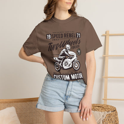 Speed Rebel Two Wheels Custom Engine Club Motorbike Lovers Trendy Tee High-speed Rider Adventure Racer Unisex Heavy Cotton T-Shirt