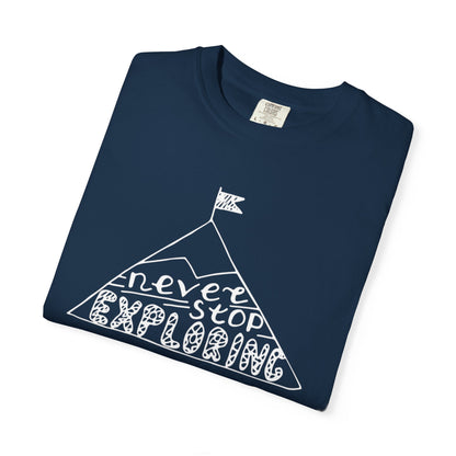 Never Stop Exploring Cool Tee Trekking Outdoor Adventure Hiking Nature Lover Rocks Climbing Unisex Heavy Cotton T-Shirt