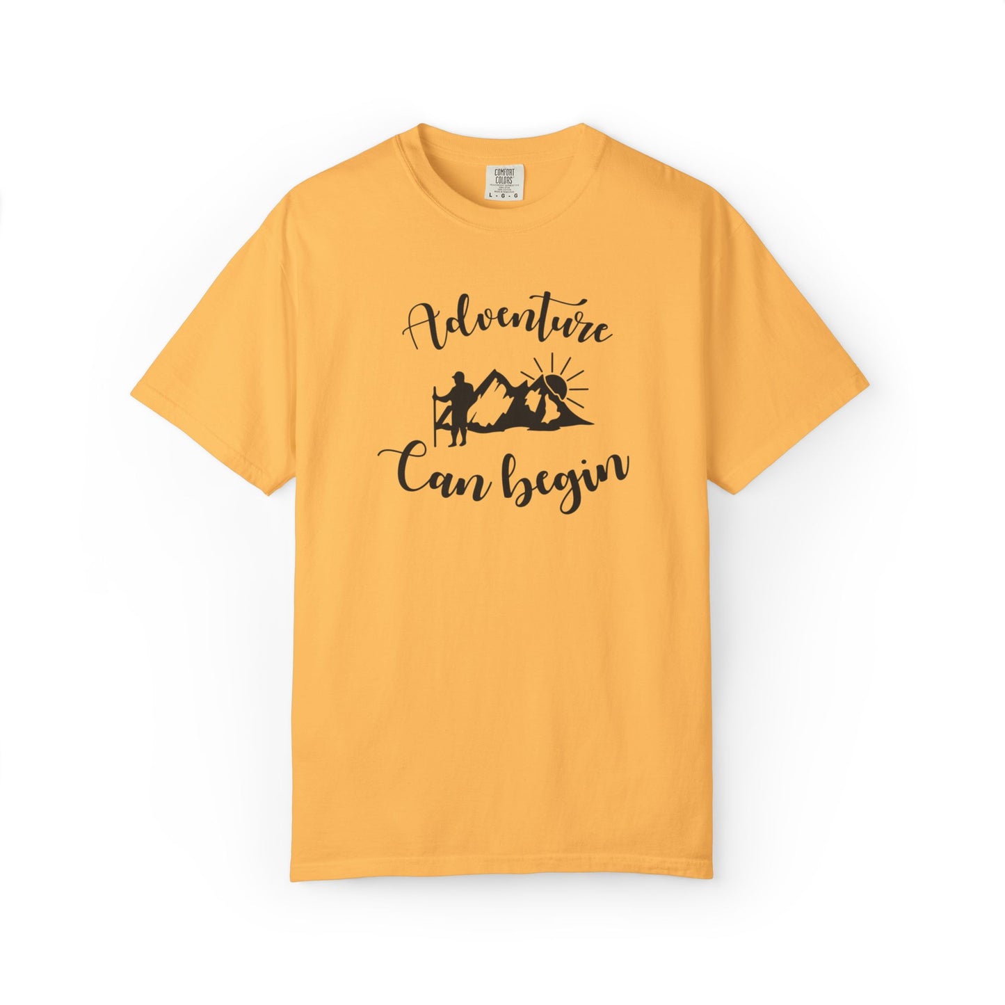 Adventure Can Begin Trendy Tee Enjoyment Mountain Hut Belays Ropes Fun Activities Exploring Unisex Heavy Cotton T-Shirt